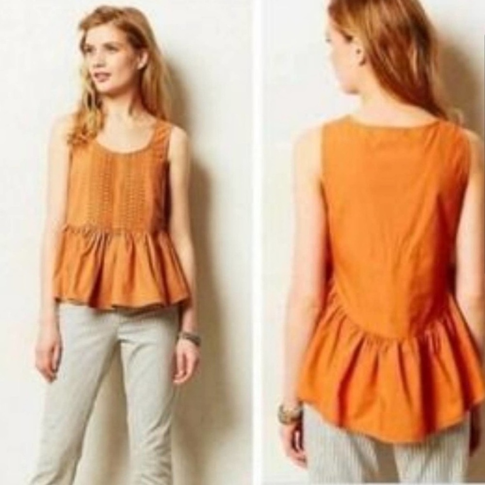Anthropologie Orange Peplum Blouse